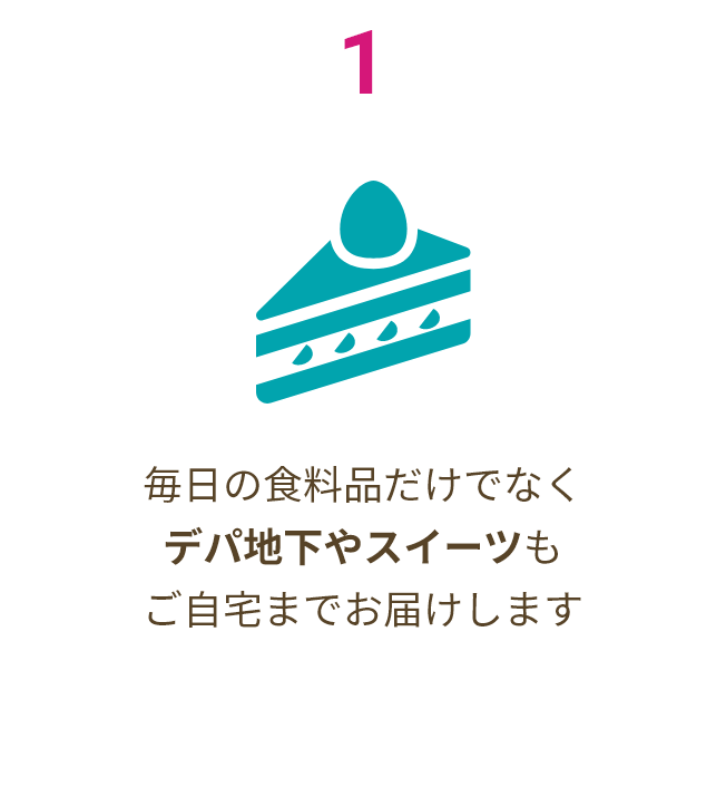 毎日の食料品だけでなくデパ地下やスイーツもご自宅までお届けします